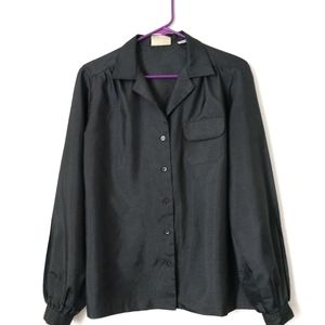 Lady Manhattan Vintage Black Blouse Shirt Long Sleeve Silkmana Large Chest 38"